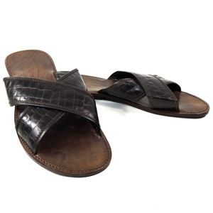GOODMAN 🇮🇹 MEN'S BLACK LEATHER COMFORT SUMMER FLAT SANDALS